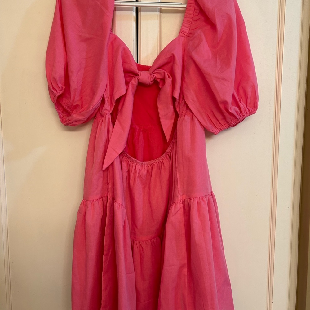 Pink Puff Sleeve Dress - Picture 2 of 4